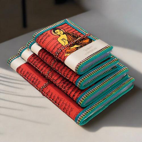 Devraaj Handmade Paper Lord Budhdha Diary Set Of 4 different size with Seed Pens & Seed Pencils
