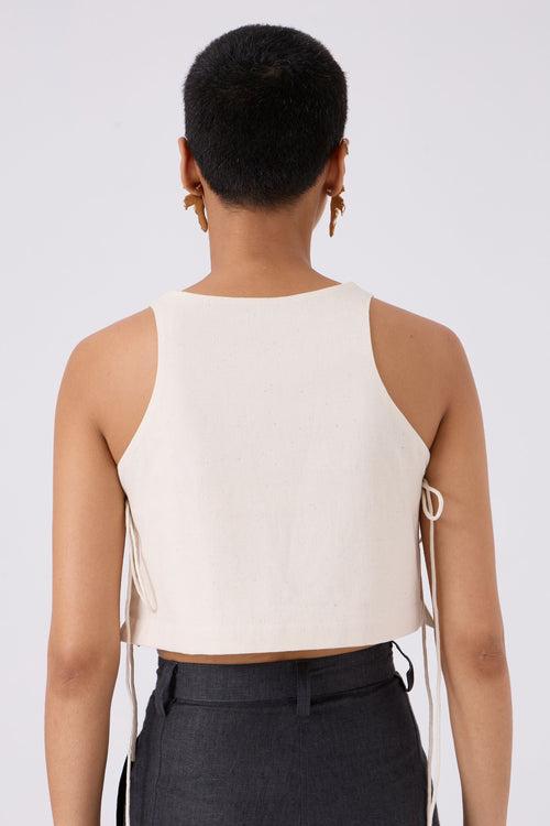 Tia Cropped Handspun Khadi Tie Top