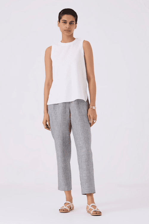 Helk tapered Black & White Houndstooth Linen Pants