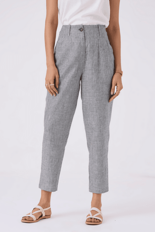 Helk tapered Black & White Houndstooth Linen Pants