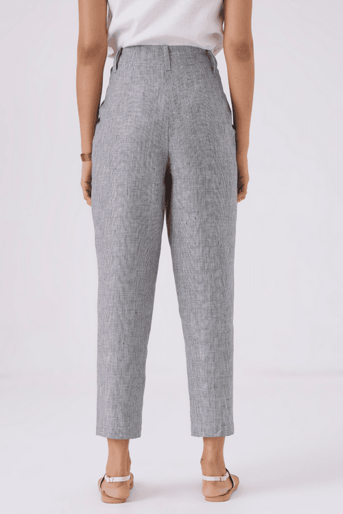 Helk tapered Black & White Houndstooth Linen Pants