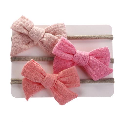 1E 3Pcs/Lot Muslin Cotton Bow Hair Tie Headband Newborn Girl Flower Print Nylon Safety Hairbands Korea Kids Headband