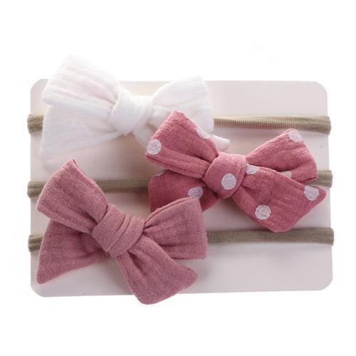 1E 3Pcs/Lot Muslin Cotton Bow Hair Tie Headband Newborn Girl Flower Print Nylon Safety Hairbands Korea Kids Headband