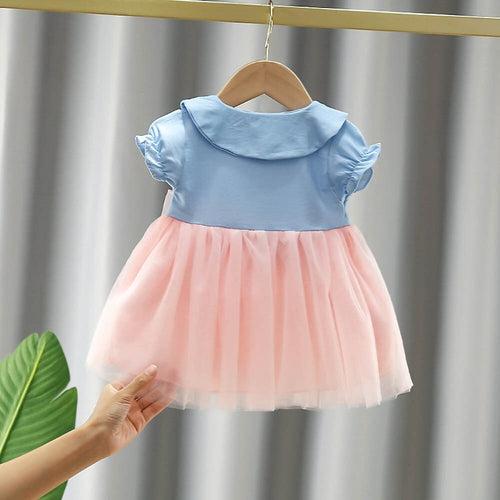 1C New Summer Baby Girls Dresses Casual Cute Denim Skirt Princess Tutu Bowknot Mesh Kids Dresses 1-4 Years Old