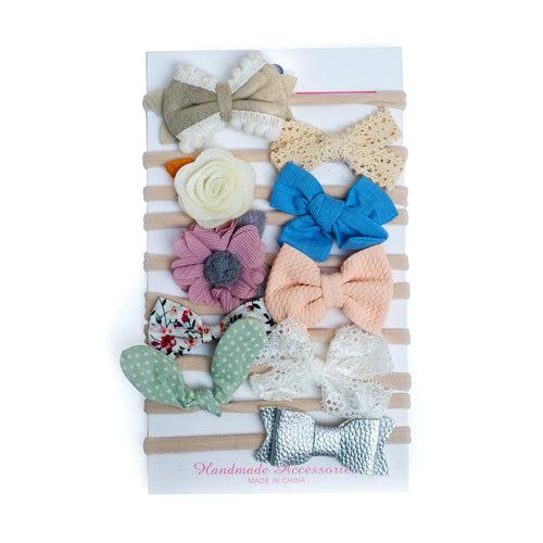 1E 10-Pack of Adorable Flower Bow Baby Headbands with Soft Elastic Turban Design