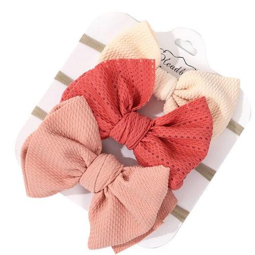 1E 3Pcs Set Kid Hair Accessories Soft Stretchy Thin Skinny Nylon Headbands  Baby Girl Knotted Bow Headband Set