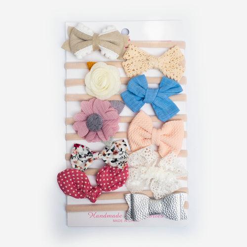 1E 10-Pack of Adorable Flower Bow Baby Headbands with Soft Elastic Turban Design