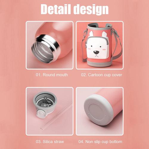 Cute Cartoon 316 Stainless Steel Smart Thermos Mug for Kids with Lid Cup Water Cup Straw Learning Drinking