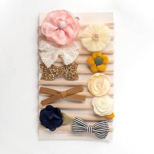 1E 10-Pack of Adorable Flower Bow Baby Headbands with Soft Elastic Turban Design