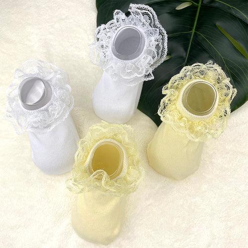 3S 2 Pairs Fashion Casual Cute Cute Baby Lace Cotton Non Slip Socks