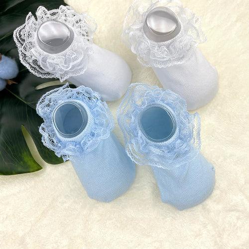 3S 2 Pairs Fashion Casual Cute Cute Baby Lace Cotton Non Slip Socks