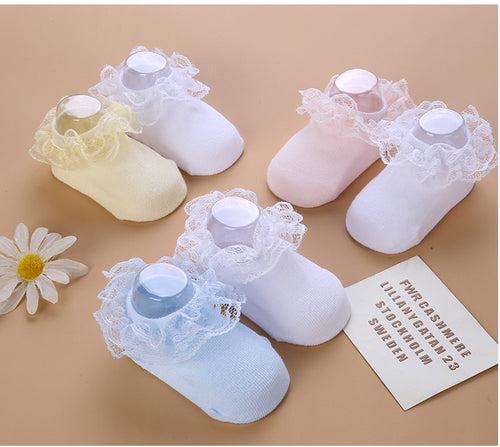 3S 2 Pairs Fashion Casual Cute Cute Baby Lace Cotton Non Slip Socks