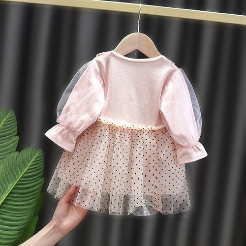 1C Autumn Baby Girls Dress Princess Polka Dot Bowknot Dress Newborn Alien Flavor Dress