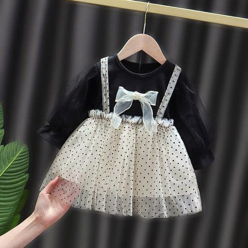 1C Autumn Baby Girls Dress Princess Polka Dot Bowknot Dress Newborn Alien Flavor Dress