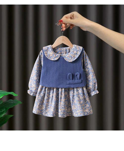 1C Girls skirt and sweater set, woolen two-piece set, long sleeves, knitted clothes for 1-5 years old children