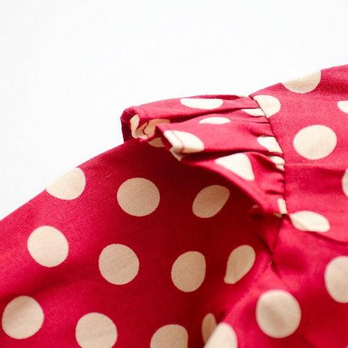 1C Short Dress For Girls Elegant Princess Clothes Long Sleeve Mini Polka Dots For Kids Fall