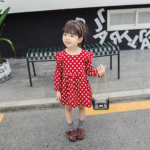 1C Short Dress For Girls Elegant Princess Clothes Long Sleeve Mini Polka Dots For Kids Fall