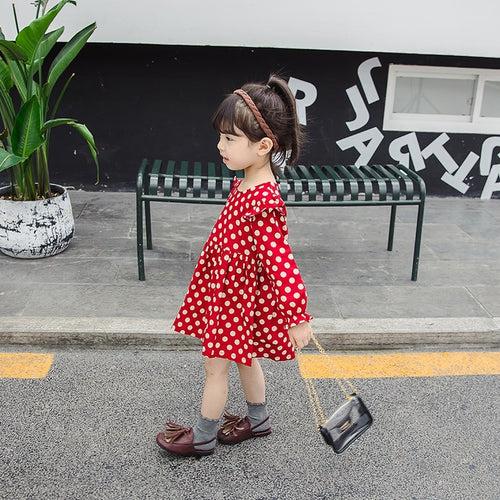 1C Short Dress For Girls Elegant Princess Clothes Long Sleeve Mini Polka Dots For Kids Fall