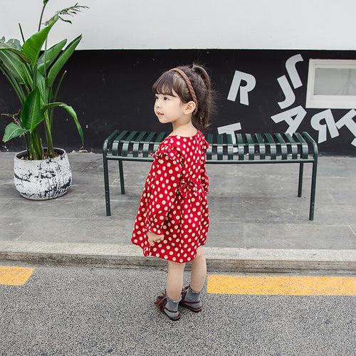 1C Short Dress For Girls Elegant Princess Clothes Long Sleeve Mini Polka Dots For Kids Fall