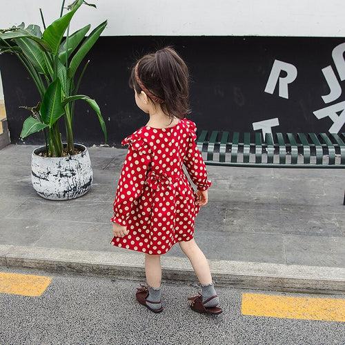 1C Short Dress For Girls Elegant Princess Clothes Long Sleeve Mini Polka Dots For Kids Fall