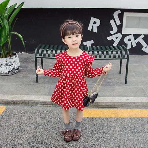 1C Short Dress For Girls Elegant Princess Clothes Long Sleeve Mini Polka Dots For Kids Fall