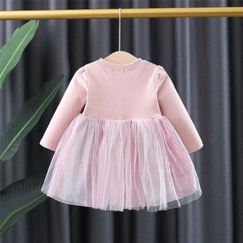 1C Baby Girls Long Sleeve Princess Dress Autumn Winter Tutu Clothes Bowknot Sparkly Mesh Tulle Party Dress