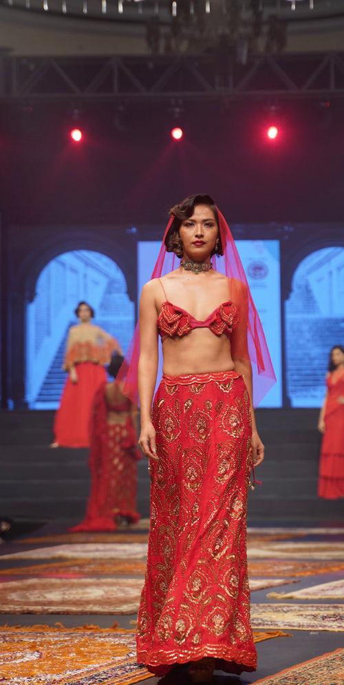 Red zardosi lehenga