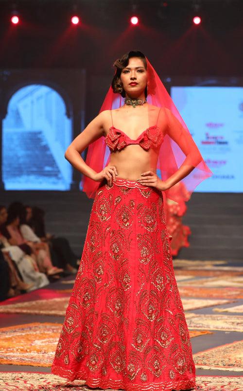 Red zardosi lehenga