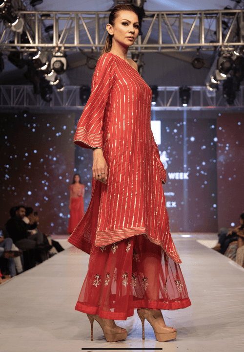 Red Suit with Sharara Set