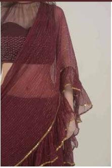 Wine Chiffon Gotawork Saree