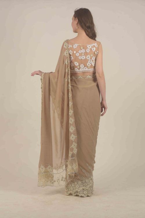 Taupe Saree with lace detailing