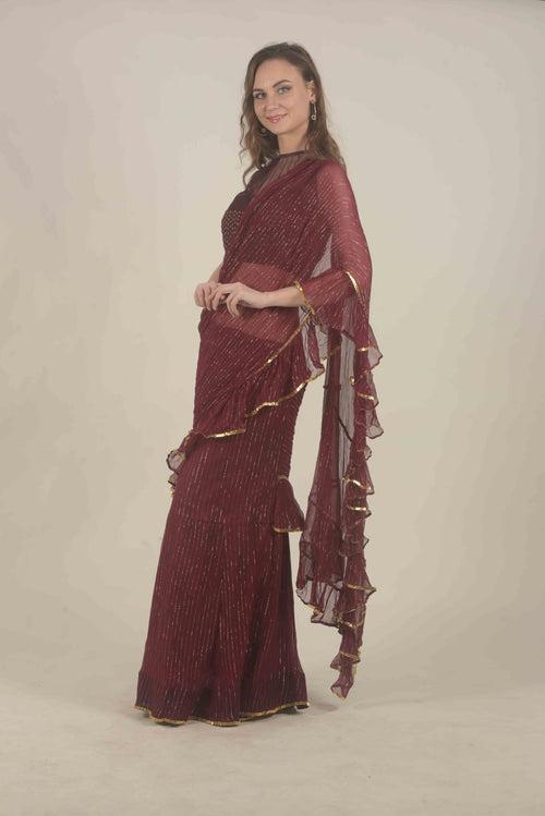 Wine Chiffon Gotawork Saree