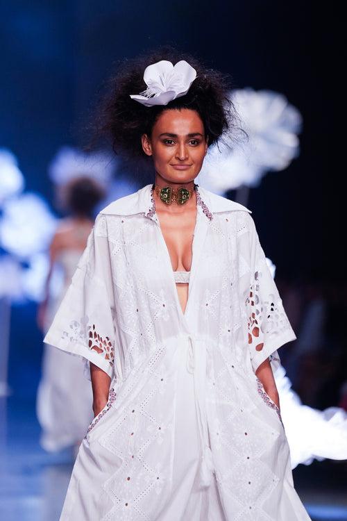 White Flowy Kaftan with Cutwork