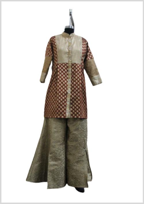 Front Open   brocade Kurti With brocade palazzos