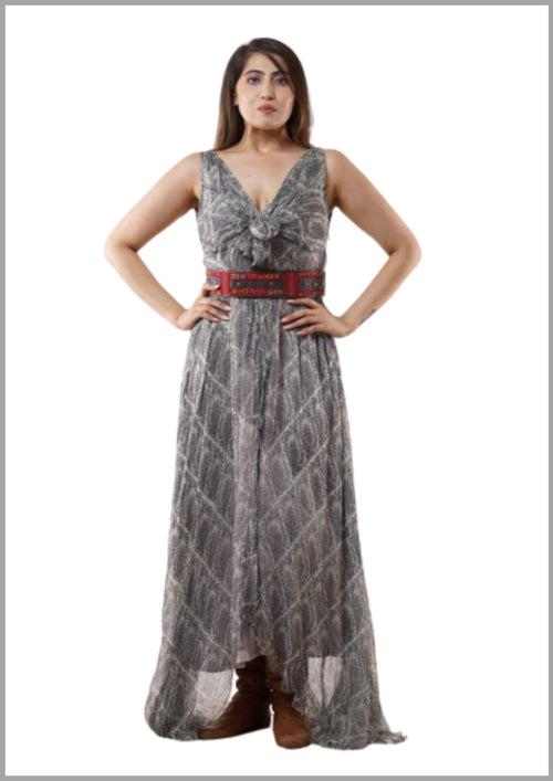 Grey Chiffon Printed Dress