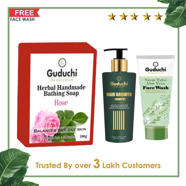 Glow from Head to Toe: Rose Soap, Hair Growth Shampoo & Neem Tulsi Face Wash Combo