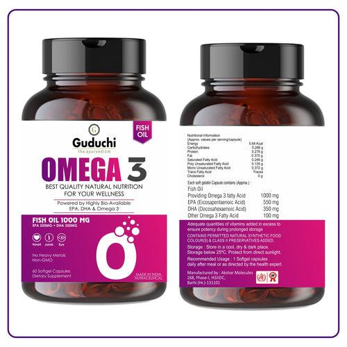 OMEGA 3 CAPSULES WITH FISH OIL - 1000MG TRIPLE STRENGTH - 60 CAPSULES