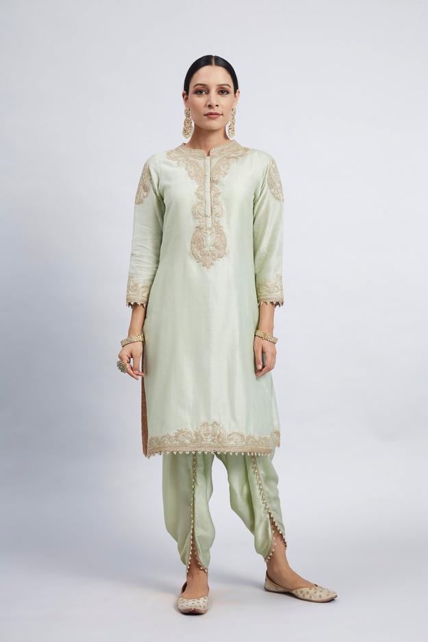 Aabisah- Mint Green Embroidered Kurta With Dhoti(RTS)