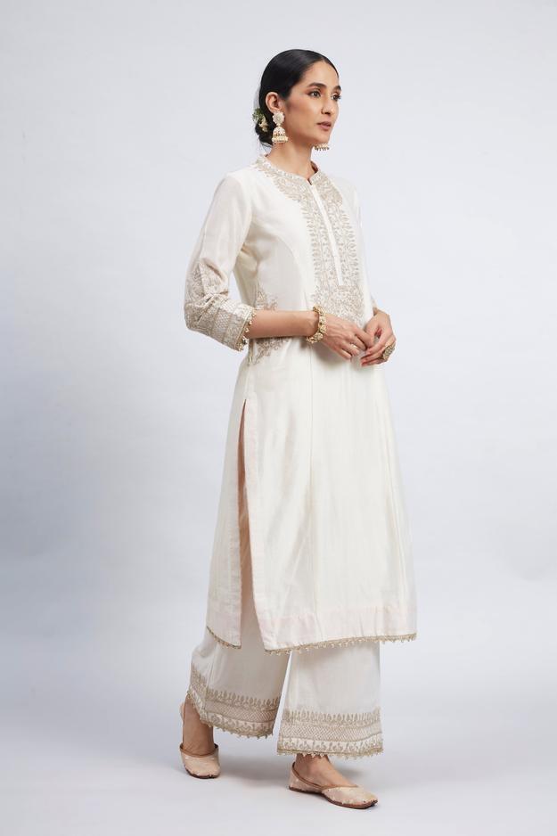 Aadah- White Princess-Cut Long Kurta Set (RTS)