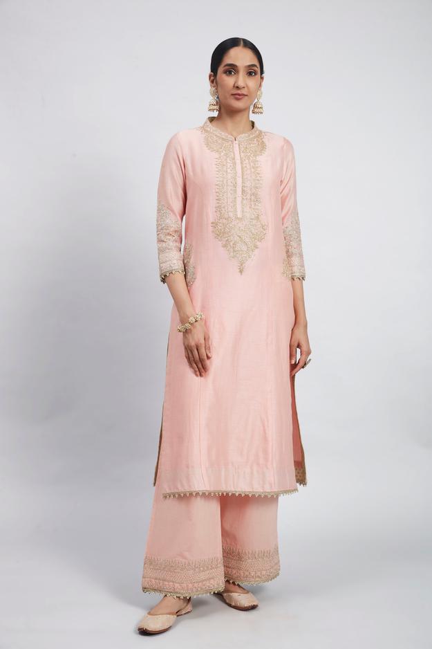 Aadah- Blush Pink Princess-Cut Long Kurta Set (RTS)