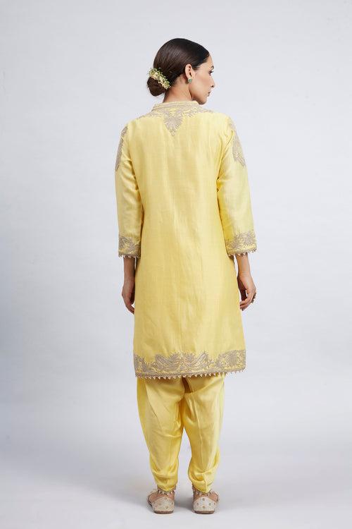 Aabish- Daffodil Yellow Pearl Embroidered Kurta Set (RTS)