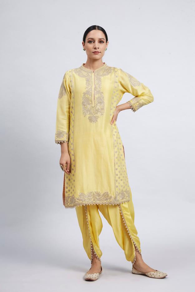 Aabish- Daffodil Yellow Pearl Embroidered Kurta Set (RTS)