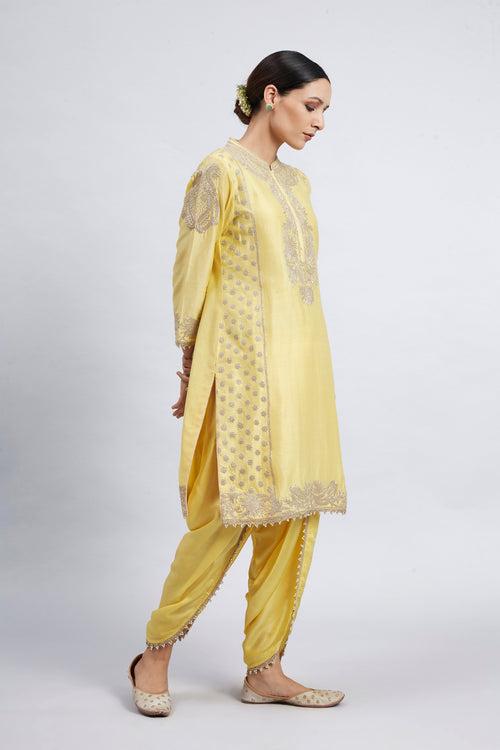 Aabish- Daffodil Yellow Pearl Embroidered Kurta Set (RTS)