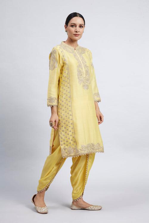 Aabish- Daffodil Yellow Pearl Embroidered Kurta Set (RTS)