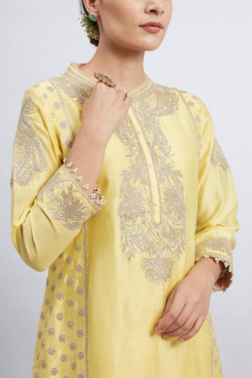Aabish- Daffodil Yellow Pearl Embroidered Kurta Set (RTS)