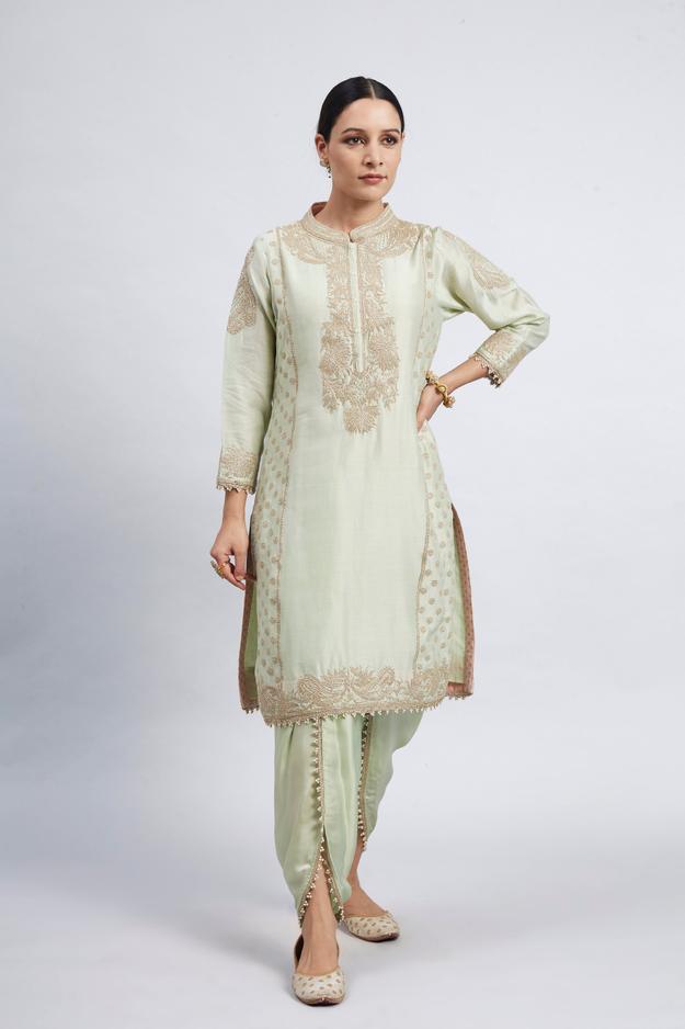 Aabish- Mint Green Tilla Embroidered Kurta Set (RTS)