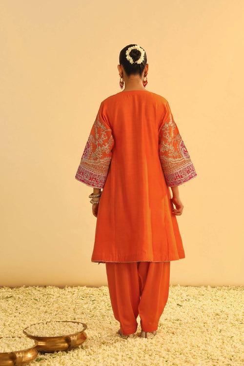 MOHSINA - ORANGE SHORT KALIDAAR CHOGA WITH SALWAR (RTS)