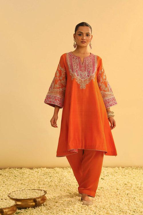 MOHSINA - ORANGE SHORT KALIDAAR CHOGA WITH SALWAR (RTS)