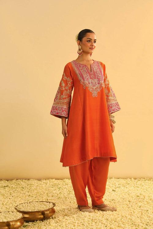 MOHSINA - ORANGE SHORT KALIDAAR CHOGA WITH SALWAR (RTS)