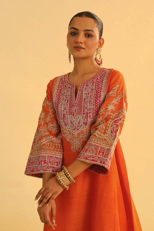 MOHSINA - ORANGE SHORT KALIDAAR CHOGA WITH SALWAR (RTS)